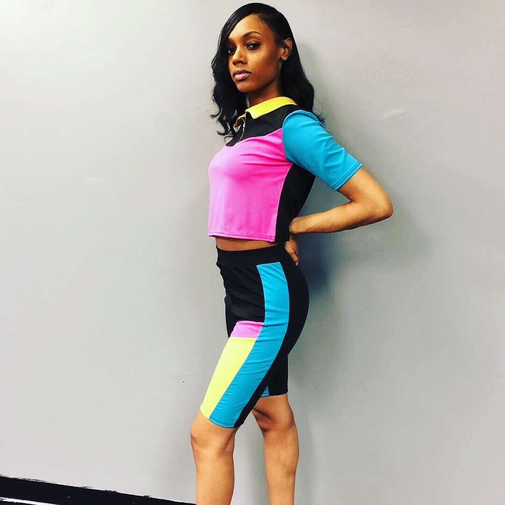 Color Block 2 Piece Short Set